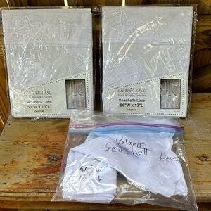 Set of 3 Curtain Chic Seashells White Lace Valance 56”W